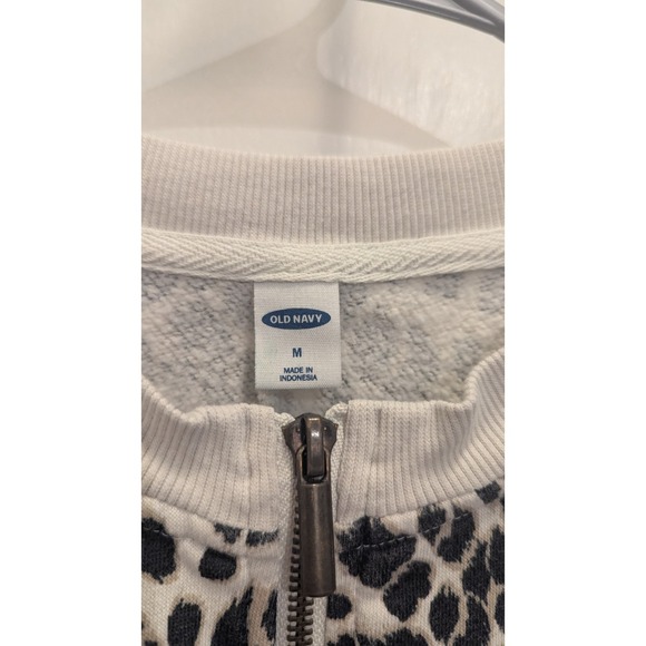 Old Navy boxy fit Leopard Loose Half-Zip French Terry Sweatshirt Size Medium - Picture 3 of 5
